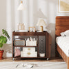 3-tier walnut side end table with universal wheels, featuring spacious storage and a stylish design for versatile use.
