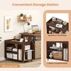 3-tier side end table in walnut with universal wheels, featuring spacious countertop and 3 open compartments for.