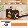 3-tier walnut side end table with universal wheels, featuring 2 lockable wheels for easy mobility and stability.
