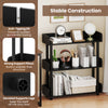 3-tier black bookshelf with anti-tipping kit and strong support pillars, ideal for living rooms and studies.