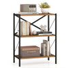 3-tier bookshelf with heavy-duty metal frame, wooden shelves, and X-braced structure for stability, ideal for home.
