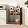 3-tier bookshelf with heavy-duty metal frame and wooden shelves, ideal for kitchen or living room organization.
