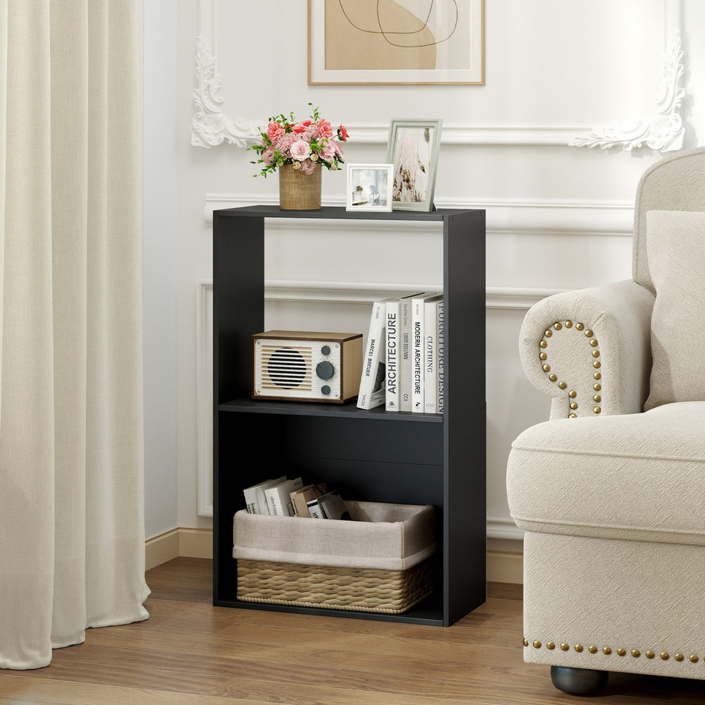 3-Tier Bookshelf with Open Storage Compartment and Freestanding Display Shelf-Black - Gallery View 1 of 9