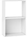 Freestanding 3-tier bookshelf in white with open storage compartment, ideal for organizing books and decorations.
