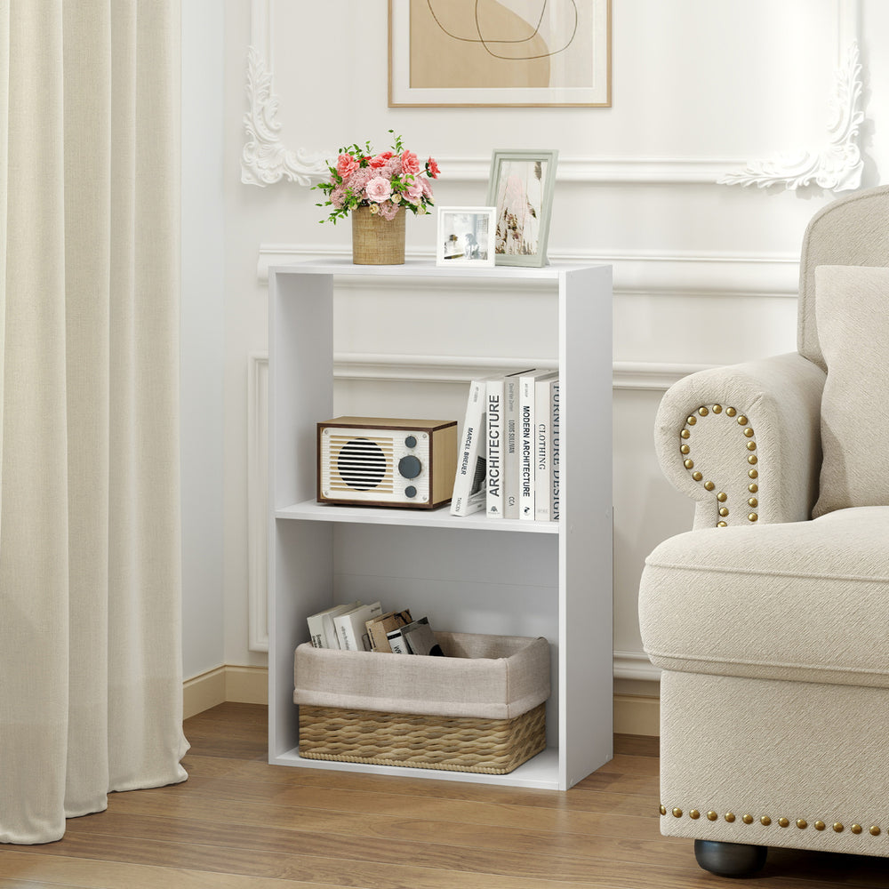 3-Tier Bookshelf with Open Storage Compartment and Freestanding Display Shelf-White - Gallery View 1 of 9