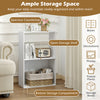 3-tier white bookshelf featuring an open storage compartment, ideal for organizing books and decorations in any room.