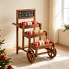 3-tier carbonized fir wood plant display stand with chalkboard and wheels, perfect for gardens and events.