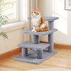 3-tier cat stairs in gray with plush platforms and scratching posts, ideal for beds and sofas, supporting up to 33 lbs.