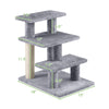 3-tier gray cat stairs with plush platforms and scratching post, ideal for beds and sofas, supporting pets up to 33 lbs.