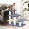 3-tier cat stairs in gray with scratching posts and plush platforms, perfect for lounging and climbing near furniture.