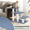 3-tier cat stairs with scratching posts and plush covering, ideal for lounging and climbing by sofas or beds.