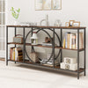 3-tier console table in rustic brown with faux marble top and metal frame, ideal for living room storage and style.