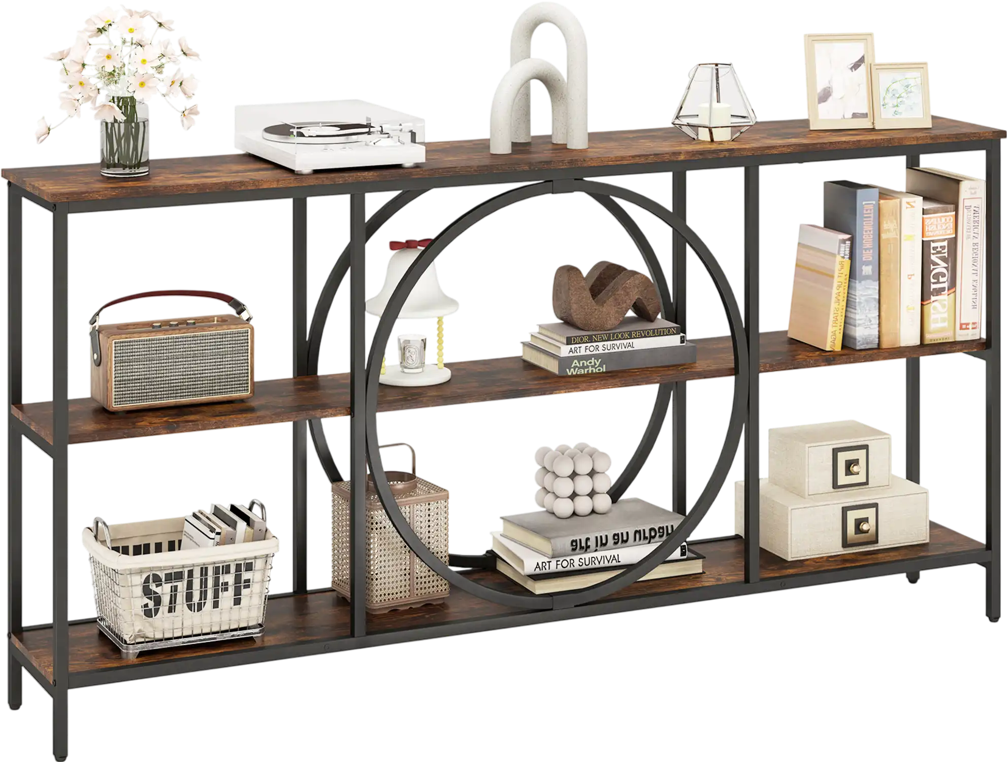 Costway 3-Tier Faux Marble Console Table w/ Storage Shelves 14799036 New