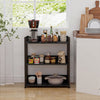 3-tier black corner bookshelf with adjustable shelves and anti-toppling device, ideal for kitchen or study organization.