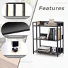 3-tier black corner bookshelf with adjustable shelves, sturdy powder-coated metal frame, perfect for study or living room use.