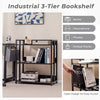 3-tier black corner bookshelf with adjustable shelves and sturdy metal frame, perfect for organizing books and decor.