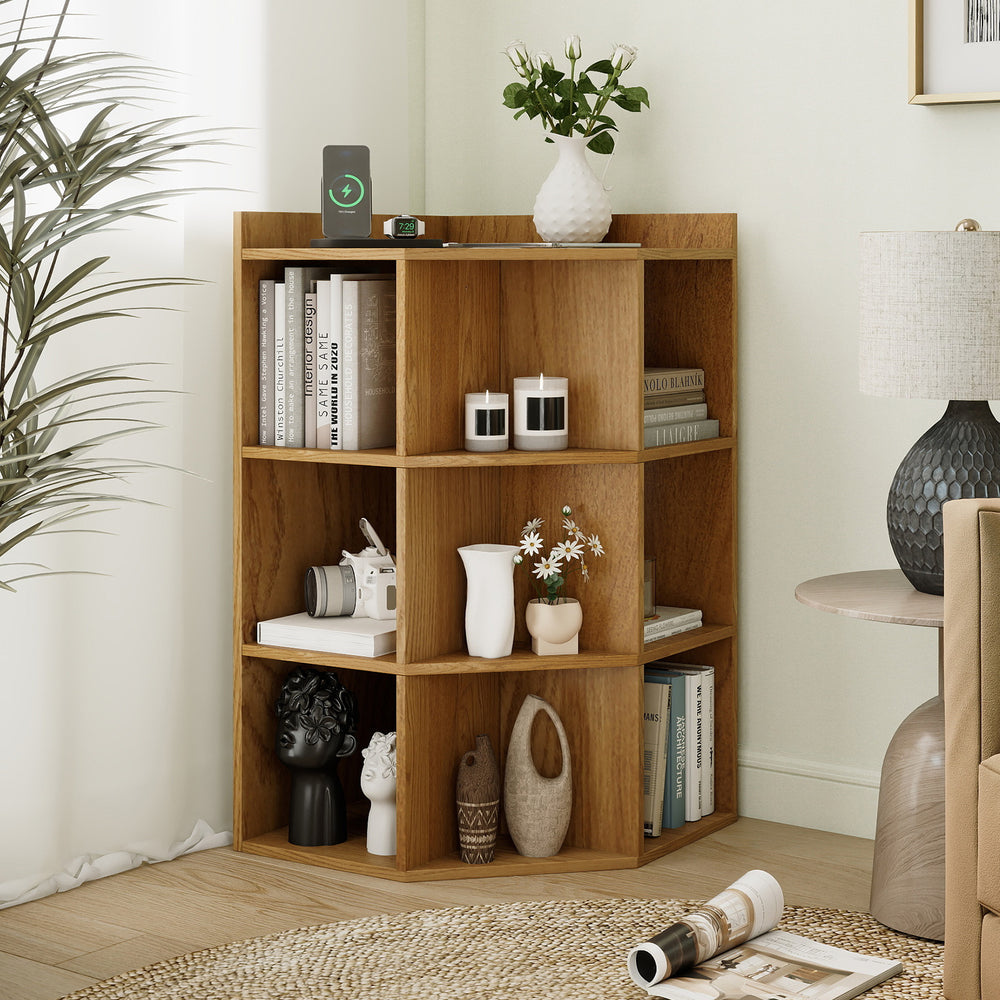 3-Tier Corner Cabinet with Charging Station for Bedroom-Natural - Gallery View 1 of 10
