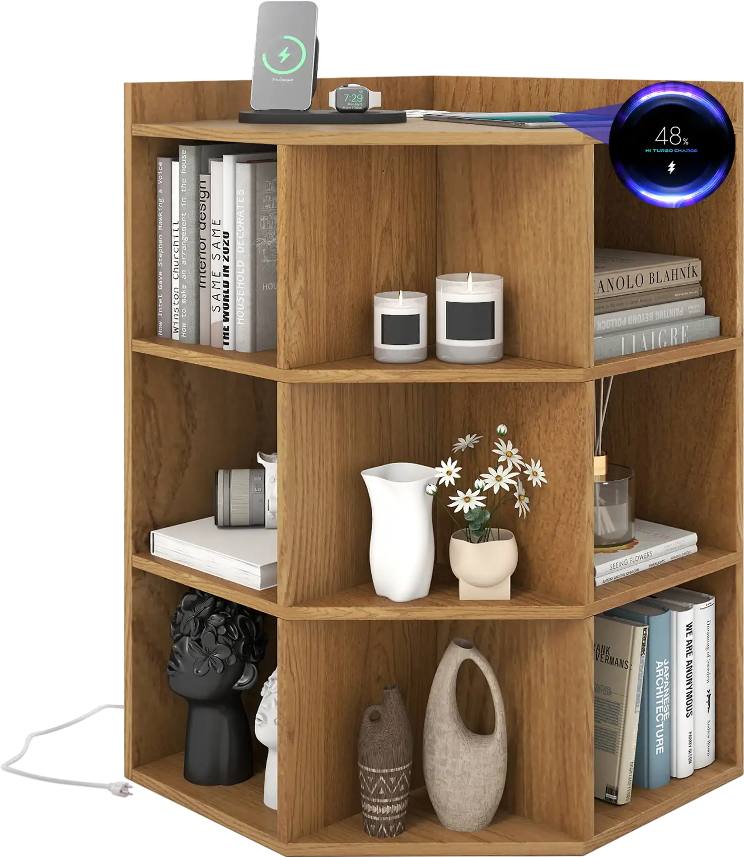 Costway 3-Tier Corner Cabinet with Charging Station 21386597 New
