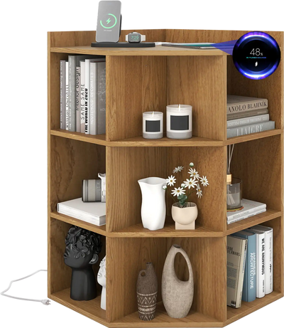 Costway 3-Tier Corner Cabinet with Charging Station Bedroom Sideboard 21386597 New