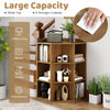 3-tier corner cabinet in natural wood with 9 storage cubbies and charging station, ideal for small spaces in any room.