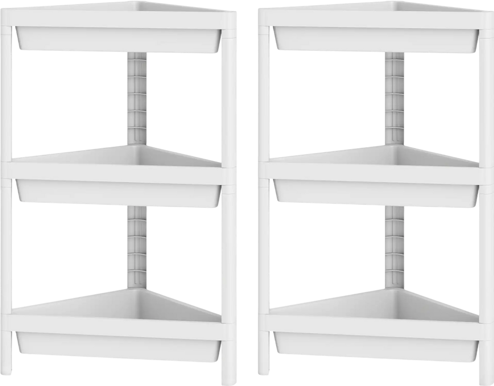 3-tier corner shower caddy set in white with detachable design, perfect for efficient storage in bathrooms and kitchens.