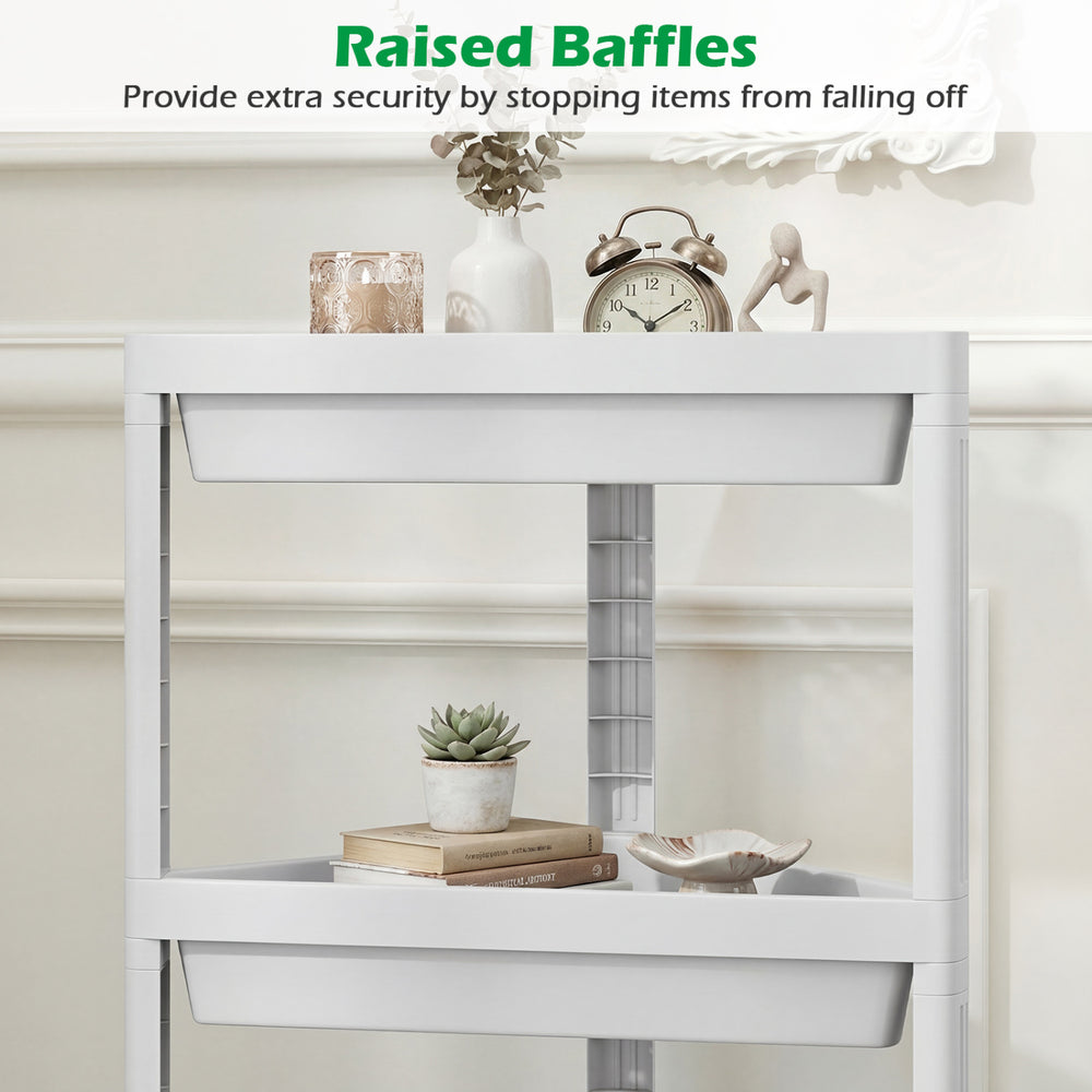 3-tier corner shower caddy in white with raised baffles for secure storage, perfect for bathroom organization.