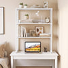 3-tier countertop storage hutch in white with open shelves, ideal for organizing books and decor in a stylish workspace.