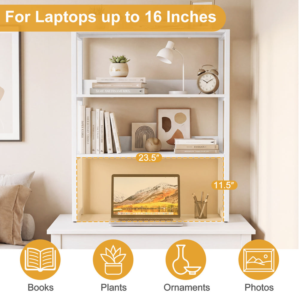 3-tier countertop storage hutch in white with open shelves, ideal for organizing books, plants, and ornaments.