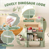 3-tier green dinosaur kids bookshelf featuring smooth rounded corners and non-slip foot pads for safety and stability.