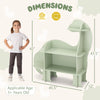 Dinosaur-shaped 3-tier kids bookshelf in green, featuring multiple shelves and smooth rounded corners for safety.