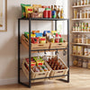 3-tier black drink crate rack with shelves, featuring organized snacks and beverages for kitchen or garage storage.