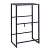Black 3-tier drink crate rack with shelf for beer and water, ideal for kitchen and garage storage.