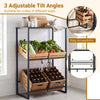 3-tier black drink crate rack with adjustable tilt angles, ideal for organizing beer and water crates in kitchen or.