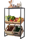 3-tier black drink crate rack with open shelf and hooks, designed for kitchen and garage storage of beverages.