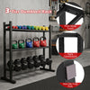 3-tier dumbbell rack with thick metal tubes, adjustable spacing, and non-slip foot pads for home gym organization.