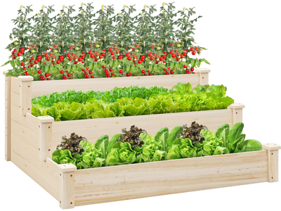 Costway 3 Tier Elevated Wooden Raised Garden Bed 80371549 New