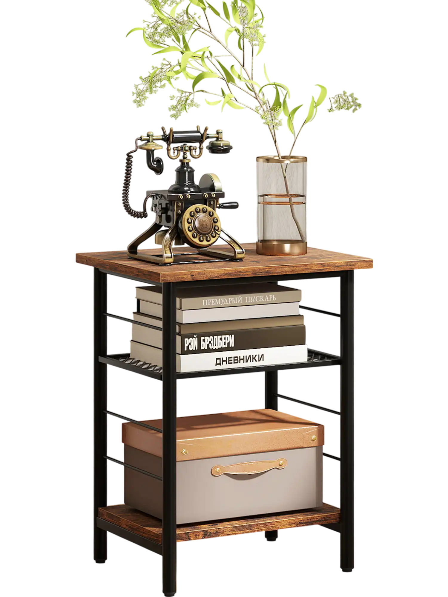 Costway Set of 2 3-Tier End Side Tables w/ Storage Shelves Rustic Brown 319728645 New