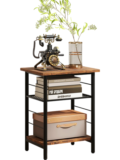 Costway Set of 2 3-Tier End Side Tables w/ Storage Shelves Rustic Brown 319728645 New