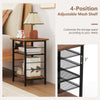 Rustic brown 3-tier end table with adjustable mesh shelves and metal frame, perfect for bedside or living room storage.