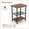 3-tier end table with rustic brown finish, metal frame, and adjustable shelves for versatile storage in any space.