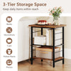 3-tier end table in rustic brown with metal frame, featuring adjustable shelves for versatile storage and stability.