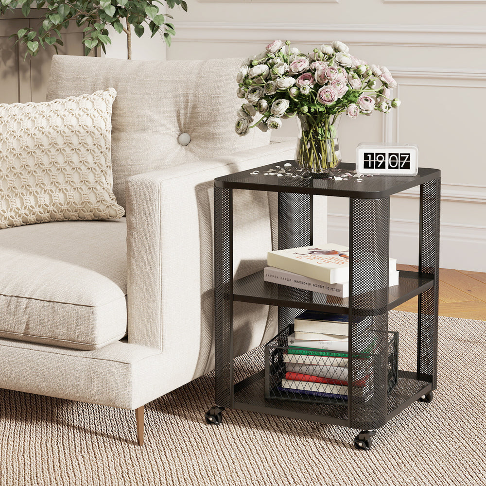 3-Tier End Table with Wheels Rolling Side Table with Open Storage Shelves-Set of 2 - Gallery View 1 of 10