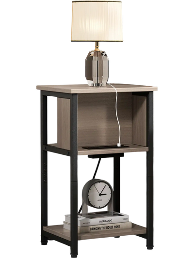 Costway 3-Tier End Table with USB Ports & Power Outlets 73562419 New