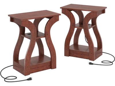 Costway 3-Tier End Tables Set of 2 with Charging Station Open Shelves 58275753 New