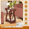 3-tier end table in cherry finish featuring a charging station, open shelves, and a unique curved design for versatile.