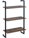 3-tier floating kitchen shelf in rustic brown with metal frame, ideal for living room, home office, or bathroom storage.
