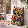 3-Tier Foldable Plant Stand with Slatted Shelves and Fir Wood Frame-Brown - Gallery View 1 of 9