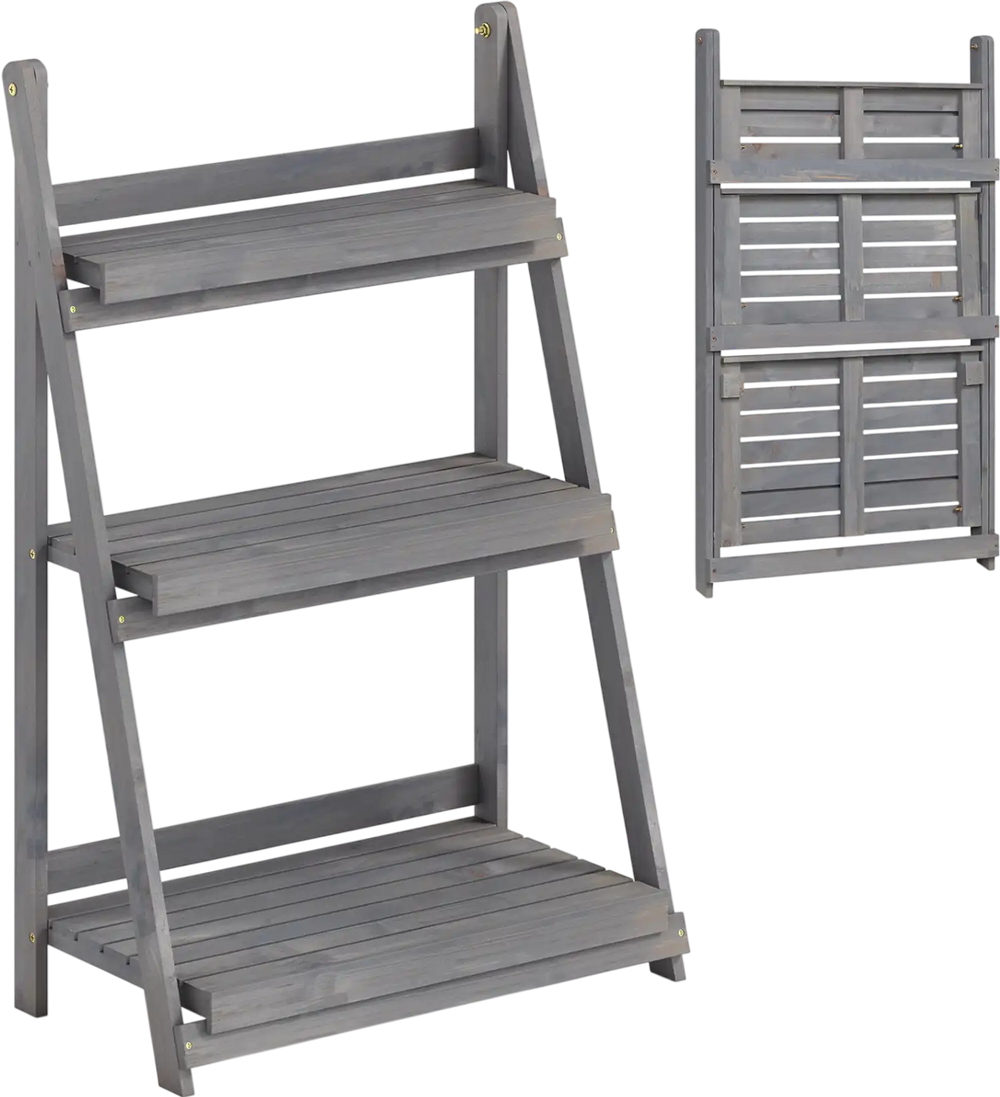 4-tier foldable plant stand made of fir wood features slatted shelves for improved sunlight exposure and air circulation.
