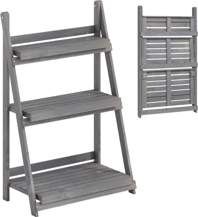 Costway 3-Tier Foldable Fir Wood Plant Stand with Slatted Shelves 35691762 New
