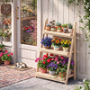 3-Tier Foldable Plant Stand with Slatted Shelves and Fir Wood Frame-Natural - Gallery View 1 of 10